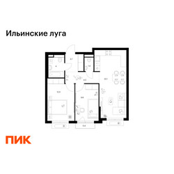 Планировка двухкомнатной(квартира) площадью 58.2 квадратных метров в ЖК “ЖК Ильинские луга”
