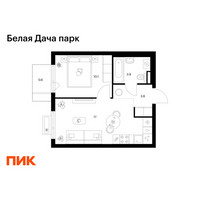 Планировка однокомнатной(квартира) площадью 35.2 квадратных метров в “ЖК Белая Дача парк”