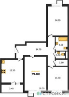 Планировка трехкомнатной(квартира) площадью 79.8 квадратных метров в “ЖК Первый Лермонтовский”