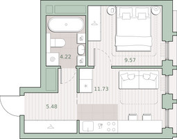 Планировка однокомнатной(квартира) площадью 31 квадратных метров в “ЖК Среда на Кутузовском”