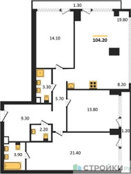 Планировка трехкомнатной(квартира) площадью 103.8 квадратных метров в ЖК “ЖК River Park Кутузовский (Ривер Парк Тауэрс)”