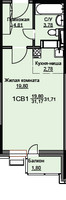 Планировка студии(квартира) площадью 32.2 квадратных метров в “ЖК Соболевка”