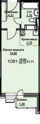Планировка студии(квартира) площадью 32.2 квадратных метров в ЖК “ЖК Соболевка”