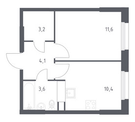 Планировка однокомнатной(квартира) площадью 31.9 квадратных метров в ЖК “ЖК ЭкоБунино (Южное Бунино)”