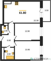 Планировка двухкомнатной(квартира) площадью 63.8 квадратных метров в “ЖК Одинцовские кварталы”