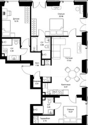 Планировка трехкомнатной(квартира) площадью 97.07 квадратных метров в ЖК “ЖК СЕТ”