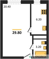 Планировка однокомнатной(квартира) площадью 29.8 квадратных метров в “ЖК Южная Долина”
