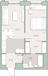 Планировка однокомнатной(квартира) площадью 47.5 квадратных метров в ЖК “ЖК Среда на Кутузовском”