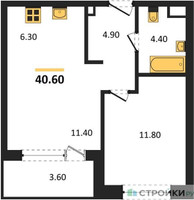 Планировка однокомнатной(квартира) площадью 40.6 квадратных метров в “Жилые кварталы Белый Град”