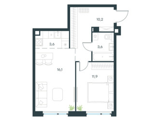 Планировка двухкомнатной(квартира) площадью 45.4 квадратных метров в ЖК “ЖК Левел Мичуринский”