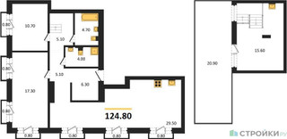 Планировка двухкомнатной(квартира) площадью 124.8 квадратных метров в “ЖК Квартал Метроном”