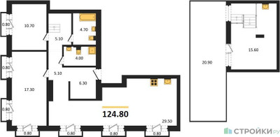 Планировка двухкомнатной(квартира) площадью 124.8 квадратных метров в ЖК “ЖК Квартал Метроном”