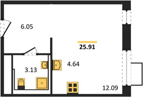 Планировка студии(квартира) площадью 25.91 квадратных метров в “ЖК Квартал Сабурово”