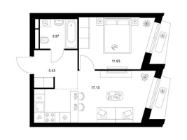 Планировка однокомнатной(квартира) площадью 38.06 квадратных метров в “ЖК Ильинские луга”