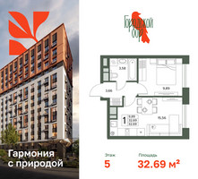Планировка однокомнатной(квартира) площадью 32.69 квадратных метров в “ЖК Городской бор”
