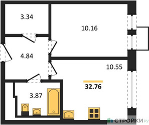 Планировка однокомнатной(квартира) площадью 32.76 квадратных метров в ЖК “ЖК Квартал Ивакино”