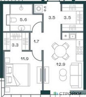 Планировка однокомнатной(квартира) площадью 48.4 квадратных метров в “ЖК SHIFT (Шифт)”