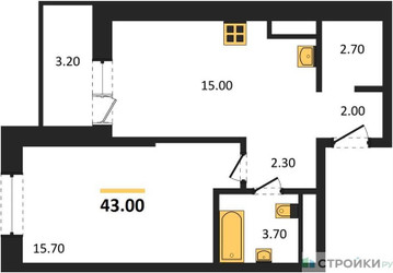 Планировка однокомнатной(квартира) площадью 43.1 квадратных метров в ЖК “ЖК Одинцовские кварталы”