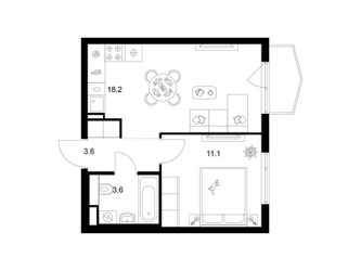 Планировка однокомнатной(квартира) площадью 35.2 квадратных метров в ЖК “ЖК Руставели 14”