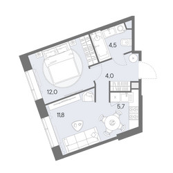 Планировка однокомнатной(квартира) площадью 38 квадратных метров в ЖК “ЖК Родина Переделкино”