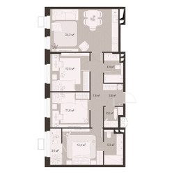 Планировка трехкомнатной(квартира) площадью 88.4 квадратных метров в ЖК “ЖК Гранд Комфорт”
