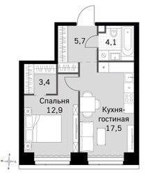 Планировка однокомнатной(квартира) площадью 43.6 квадратных метров в ЖК “ЖК Amber City (Амбер Сити)”