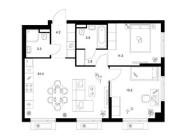 Планировка двухкомнатной(квартира) площадью 62.4 квадратных метров в “ЖК Саларьево парк”