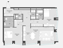 Планировка двухкомнатной(апартаменты) площадью 107.5 квадратных метров в “ЖК AHEAD”