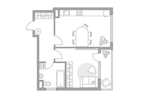 Планировка однокомнатной(квартира) площадью 42.6 квадратных метров в “ЖК Бригантина”