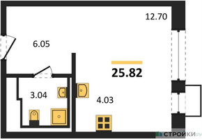 Планировка студии(квартира) площадью 25.82 квадратных метров в “ЖК Новое Видное”