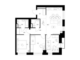 Планировка трехкомнатной(квартира) площадью 70.8 квадратных метров в “Нарвин”