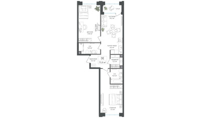 Планировка трехкомнатной(квартира) площадью 72.5 квадратных метров в ЖК “ЖК Михалковский”