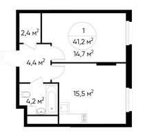 Планировка однокомнатной(квартира) площадью 41.2 квадратных метров в “ЖК Переделкино Ближнее”