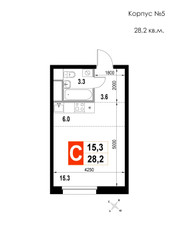 Планировка однокомнатной(квартира) площадью 28.2 квадратных метров в ЖК “ЖК Мытищи Сити”