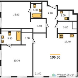 Планировка двухкомнатной(квартира) площадью 110.2 квадратных метров в ЖК “Роскошный квартал Life Time”