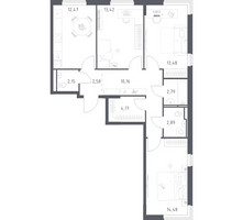Планировка трехкомнатной(квартира) площадью 78.59 квадратных метров в “ЖК Мытищи Парк”
