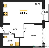 Планировка однокомнатной(квартира) площадью 38.5 квадратных метров в “ЖК Первый квартал”
