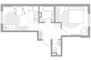 Планировка двухкомнатной(квартира) площадью 43.25 квадратных метров в “ЖК Аникеевский”