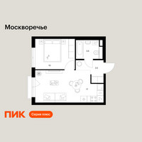 Планировка однокомнатной(квартира) площадью 34.1 квадратных метров в “ЖК Москворечье”