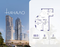 Планировка двухкомнатной(квартира) площадью 88.9 квадратных метров в “ЖК Начало”
