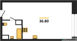 Планировка студии(квартира) площадью 36.8 квадратных метров в “ЖК Стремянный 2 (Амарант)”