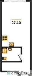 Планировка студии(апартаменты) площадью 27.1 квадратных метров в ЖК “ЖК Nametkin Tower (Наметкин Тауэр)”