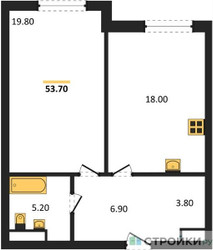 Планировка однокомнатной(квартира) площадью 53.7 квадратных метров в ЖК “ЖК Крылатская 33”