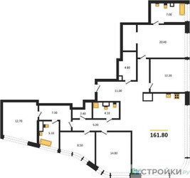 Планировка 4+ комнатной(квартира) площадью 161.8 квадратных метров в ЖК “ЖК Остров”