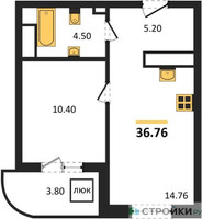 Планировка однокомнатной(квартира) площадью 36.76 квадратных метров в “Ласточкино”