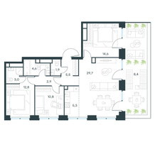 Планировка 4+ комнатной(квартира) площадью 99.5 квадратных метров в “ЖК Левел Звенигородская”