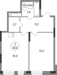 Планировка однокомнатной(квартира) площадью 46.6 квадратных метров в ЖК “ЖК Первый Московский”