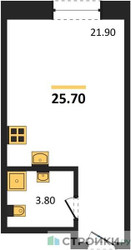 Планировка студии(квартира) площадью 25.7 квадратных метров в ЖК “ЖК Voxhall (Воксхолл)”