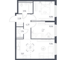 Планировка двухкомнатной(квартира) площадью 52.2 квадратных метров в “ЖК Пригород Лесное”