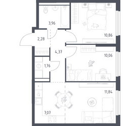 Планировка двухкомнатной(квартира) площадью 52.2 квадратных метров в ЖК “ЖК Пригород Лесное”